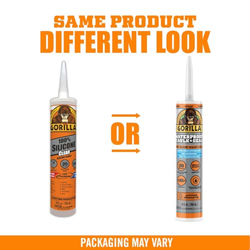 Gorilla Waterproof Caulk Seal 100% Silicone Sealant, 10oz Cartridge, Clear (Pack of 1)+ ADESIVE Sticker ADVENTURE HOME