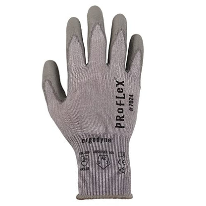 Ergodyne ProFlex 7024 Cut Resistant Work Gloves, ANSI A2, PU Coated Palms for Flexible No Slip Grip, Abrasion Resistant, 13g, Touchscreen Capable, Gray, Extra Large - size: X-Large