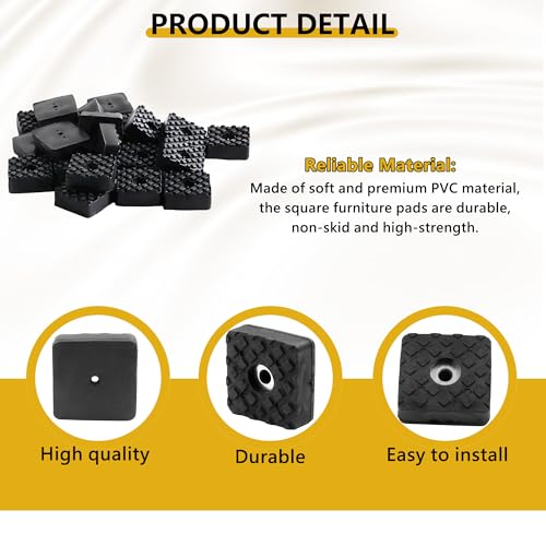 20 Pack Square Rubber Feet 30mm x 30mm / 1-3/16" x 1-3/16"– Non Slip Black Rubber Bumpers Outdoor Furniture Floor Protection Pads for Sofa Patio Table Chair Desk Legs, Viral Home Essential for Scratch