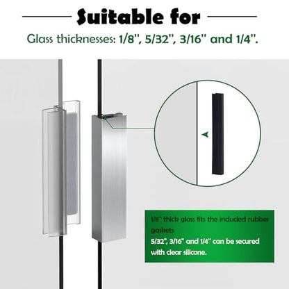 Glass Shower Door Magnet Latch Replacement Kits with Shower Door Magnet and Metal Strike Plate for 1/8" 5/32" 3/16" & 1/4" Thick Swing Glass Shower Doors