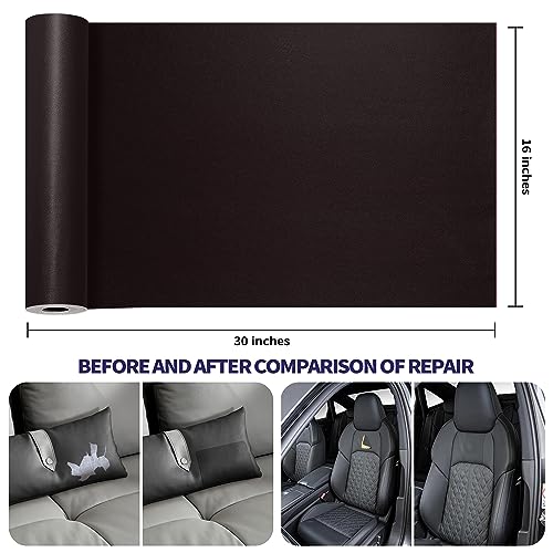 Leather Repair Patch Tape Kit, Self Adhesive Leather Repair for Furniture, Couch, Sofa, Car Seats,Office Chair,Vinyl Repair Kit.30inx16in - color: Dark Brown, size: 30 in X 16 in