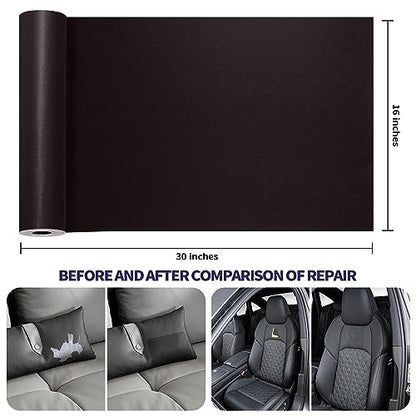 Leather Repair Patch Tape Kit, Self Adhesive Leather Repair for Furniture, Couch, Sofa, Car Seats,Office Chair,Vinyl Repair Kit.30inx16in - color: Dark Brown, size: 30 in X 16 in