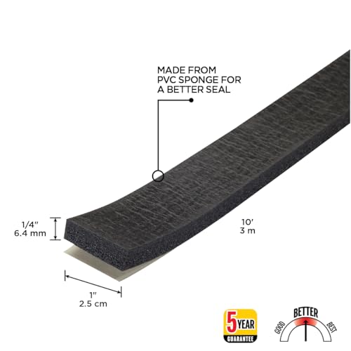 M-D Building Products 43155 1/4 in. x 1 in. x 10 ft. Black Sponge Window Seal for Medium Gaps - size: 1/4" X 1"