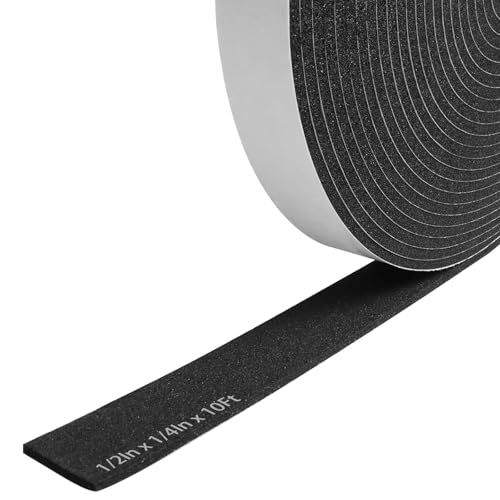 Storystore Weather Stripping Door Seal Strip, 1/2In x 1/4In x 10FT Self Adhesive Foam Tape for Door Window Insulation Soundproofing Weatherstrip, High Density Foam Seal for Doors Windows Furniture - size: 1/2In x 1/4In x 10Ft