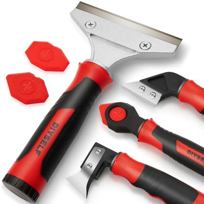 DIYSELF Caulking Tool, 4 in 1 Caulk Remover Tool for Bathroom, Bathtub, Grout, Shower, Tile, Window, Razor Scraper Tool for Cleaning, Silicone Caulk Removal Tool (Red) - color: Red