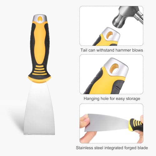 uxcell Putty Knife 2" High Carbon Steel Paint Scraper Flexible Drywall Repair Mud Knife for Removing Cement Wallpaper Mud Adhesive Taping with Metal Hammer End - size: 2"