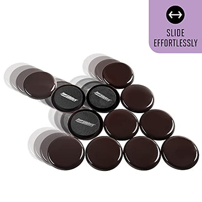 Super Sliders 2-1/2" Round Reusable Furniture Sliders for Carpet, Anti-Slip Protective Furniture Moving Pads for Beds, Sofas, Dressers, Set of 8, Brown