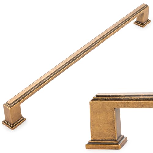 KOOFIZO 1 Pack 10 Inch Antique Brass Kitchen Cabinet Pulls Vintage Brass Cabinet Handles Brass Cabinet Hardware for Kitchen Cabinets P02 Drawer Dresser Cupboard Bedroom - color: Antique Brass, size: 10" CC - 1Pcs
