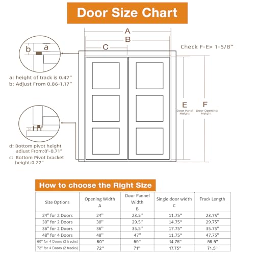 Bifold Door Hardware Kit, 2-Pack 48-Inch Bi-fold Closet Door Track Kit Bifold Closet Door Hardware Kit Folding Door Hardware Repair Replacement Tool Kit - size: 48 Inch