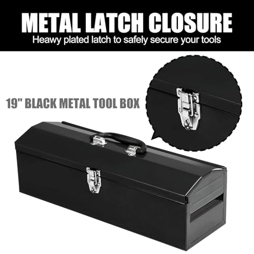Portable Tool Box, 2Pcs Metal Tool Box, Metal Latch Closure, 19" Hip Roof Style, Ideal for Trailer, Mechanic, DIY-ers, Car Toolbox, Workshops, Garages, Repair Shops,Black - size: 2P-19in-Black