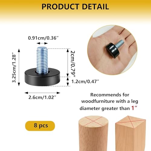 8 Pack Adjustable Furniture Levelers, 3/8"-16 UNC Threaded Leveling Feet for Tables, Chairs, Cabinets, Wire Rack, Sofa - Heavy Duty Floor Protectors - size: 8x3/8"- No Nuts