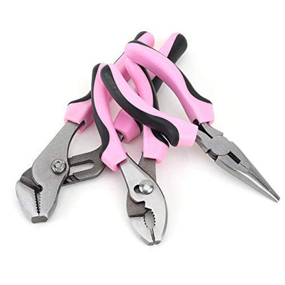 FASTPRO Pink Tool Set, 220-Piece Lady's Home Repairing Tool Kit with 12-Inch Wide Mouth Open Storage Tool Bag - color: Pink