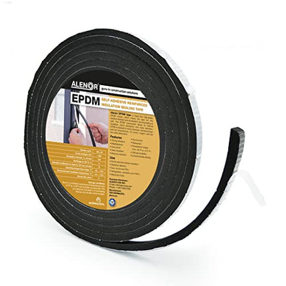Alenor EPDM Black Foam Insulation Tape Self Adhesive 1/5"x 3/5" x 16' Ft –Pack of 1- Weather Stripping for Doors & Windows,Soundproofing,Door Seal,Weatherstrip,Pipe Cooling,Air Conditioning Seal Strip - size: 1/5"x 3/5" x 16' Ft
