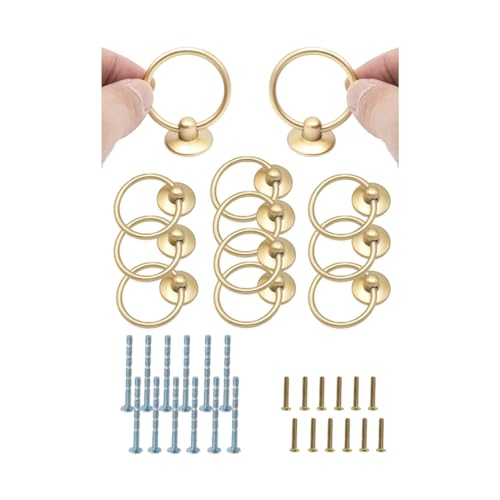 12pcs Matte Gold Round Ring Cabinet Drawer Pulls, Zinc Alloy Handles, Single HoleDrawer Pulls Knobs, Gold Handles Hardware for Cupboard Cabinet Drawer - color: 12pcs Gold