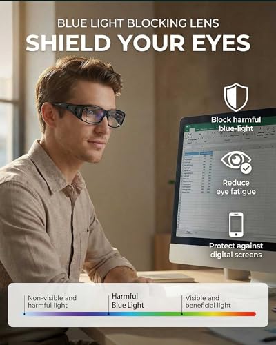 Fit Over Blue Light Blocking Glasses, Relieve Eye Fatigue & Reduce Headaches, Lightweight Oversized Wraparound Design, Ideal for Office Work Digital Use Movie Nights Study Reading