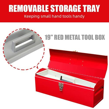 Portable Tool Box, 19in Metal Tool Box, Ideal for Trailer, Mechanic, DIY-ers, Car Toolbox, Workshops, Garages, Repair Shops,Red - size: 1P-19in-Red