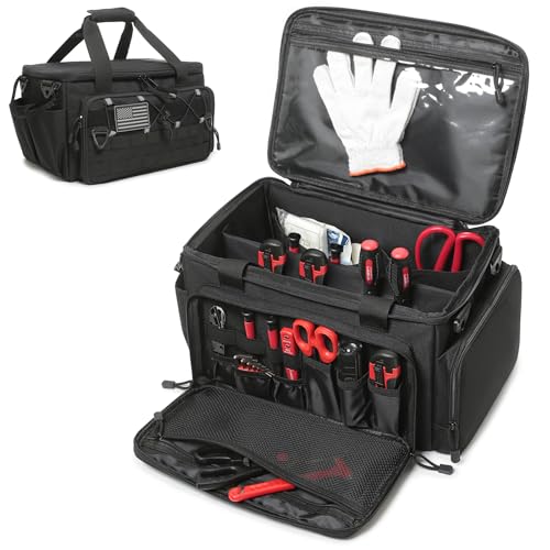 15-Inch Tool Bag Multi-purpose Tool Organizer Bag For Men with Shoulder Strap, Tactical Range Bag Work Tote for Repairman, Carpenters, Handymen (Black) - color: Black