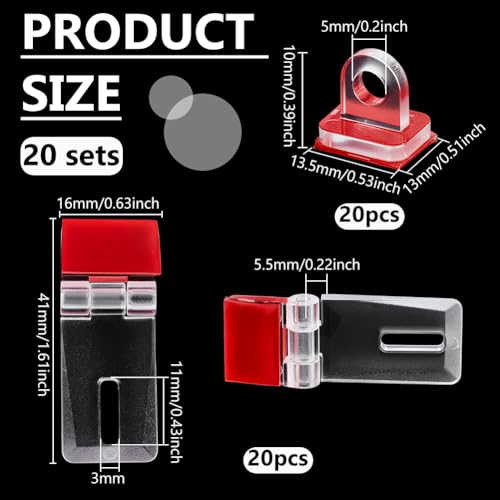 BENECREAT 20 Sets Self-Adhesive Latch Buckles, Transparent Acrylic Cabinet Hinges, Folding Hinge Kit for Aquarium Lid and Furniture Display Stand, 1.6x0.6x0.2 inches