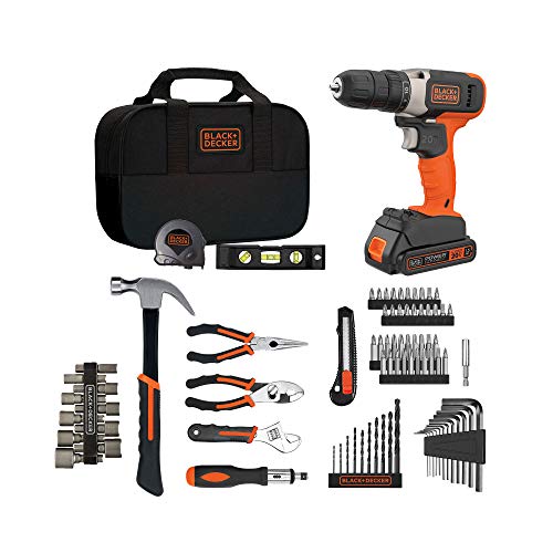 BLACK+DECKER Home Tool Kit with 20V MAX Drill/Driver, 83-Piece, 600 RPM (BDPK70284C1AEV)