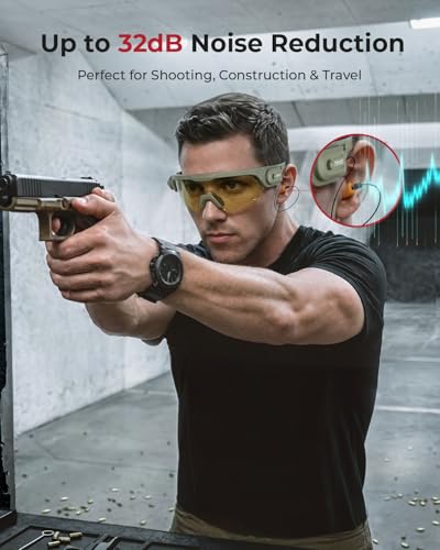 ONNAIS Shooting Glasses with Earplugs - ANSI Z87.1+ Safety Glasses with Detachable NRR 32dB Earplugs, Gifts for Men and Women - color: Military Green