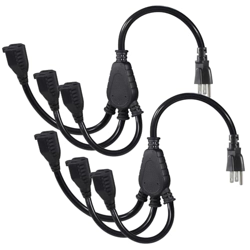 3-Outlet Splitter Extension Cord - 3 Prong 1 to 3 Way Power Splitter Extension Cable, 1FT 16AWG 13A/1625W, NEMA 5-15P to 3*NEMA 5-15R Y Style Extension Cord (Black 2-Pack) - color: Black 2-Pack