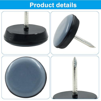 Bivethoi 3/4" Nail on Furniture Sliders (24 Pack) - Heavy Duty PTFE Chair Leg Slider Glide Wooden Furniture Movers - Easy & Safe Floor Protector, Grey - size: 3/4 inch, Round