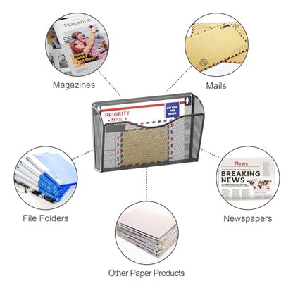 samstar 6 Pack Mesh Wall Mounted File Holder Metal Wall File Pocket Mail Organizer for Office/Home(with Label Panel) - color: Black