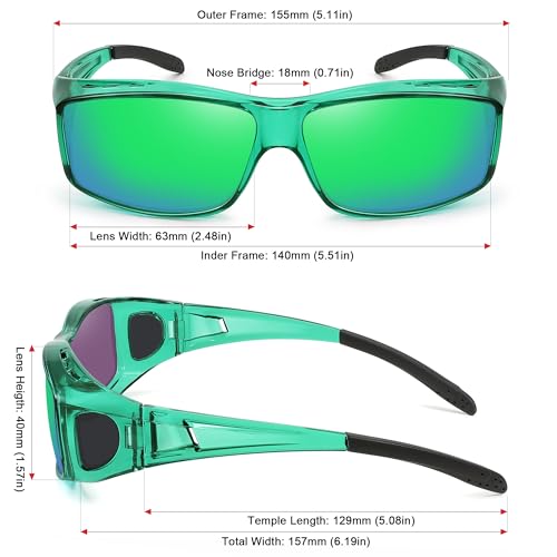 MEETSUN Fit Over Glasses Sunglasses for Men Women,Wrap Around Sunglasses Polarized UV400 Protection - color: (Z1)-clear Green-green Mirror Lens