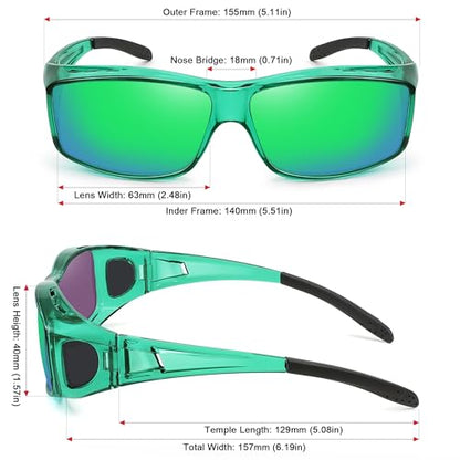 MEETSUN Fit Over Glasses Sunglasses for Men Women,Wrap Around Sunglasses Polarized UV400 Protection - color: (Z1)-clear Green-green Mirror Lens