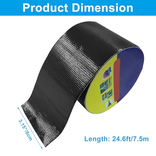 Waterproof Repair Tape, UV-Proof Multi-Surface Instant Seal Patch Repair for RV Awning, Boat Cover, Tent, Tarp & Canvas (3 Inch x 24.6FT, Black) - color: Black