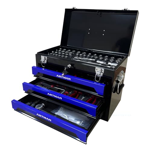 Runboll Mechanics Tool Set 339-Piece 3-Drawer Toolbox with Tools Kits Included, with pliers, ball hammer, screwdrivers, wrenches, Hex Keys, and More - color: Blue, size: Toolbox w/ Kits