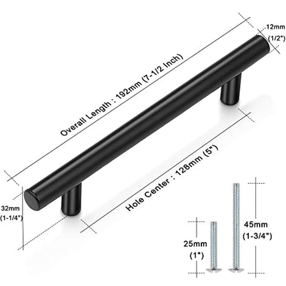 Probrico (5 Pack 5 Inch Hole Centers Flat Black Modern Cabinet Hardware Cupboard Pull Kitchen Cabinet T Bar Handle Dresser Pulls Stainless Steel Cabinet Hardware, 7-1/2 Total Length - color: Black, size: hole center 5"