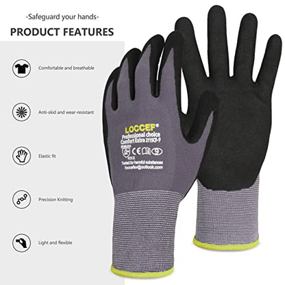 LOCCEF Work Gloves MicroFoam Nitrile Coated-6 Pairs,Seamless Knit Nylon Gloves,Gray Work gloves - color: Grey 12-pairs