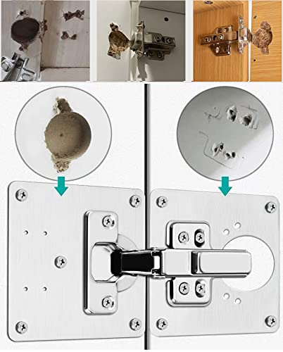 12PCS Cabinet Hinge Repair Plate, Stainless Steel Hinge Repair Brackets Kit for Kitchen Cupboard Door with Fixing Screws