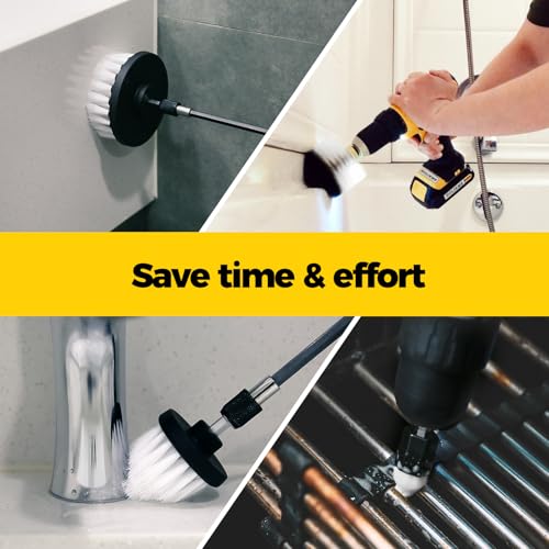 Holikme 6Pack Drill Brush Power Scrubber Cleaning Brush Extended Long Attachment Set All Purpose Drill Scrub Brushes Kit for Grout, Floor, Tub, Shower, Tile, Bathroom and Kitchen Surface White - color: White