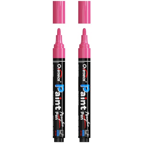 Overseas Pink Paint Pens Paint Markers - Permanent Acrylic Markers 2 Pack, Water Based, Quick Dry, Waterproof Marker Pen for Rock, Wood, Plastic, Metal, Canvas, Glass, Fabric, Mugs. Medium Tip - color: Pink