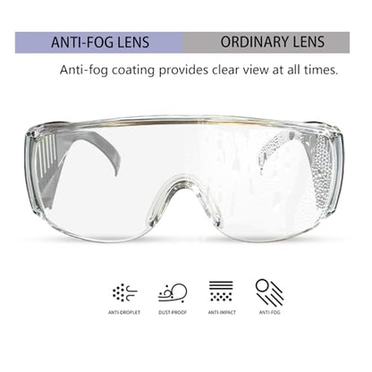 JING LEI Anti Fog Safety Glasses, Safety Goggles Over Eyeglasses, Anti Dust Impact Scratch Resistant Splash Proof Chemical Wrap Around Eye Protection for Lab Nurses Workers Architect Men and Women - color: Gray