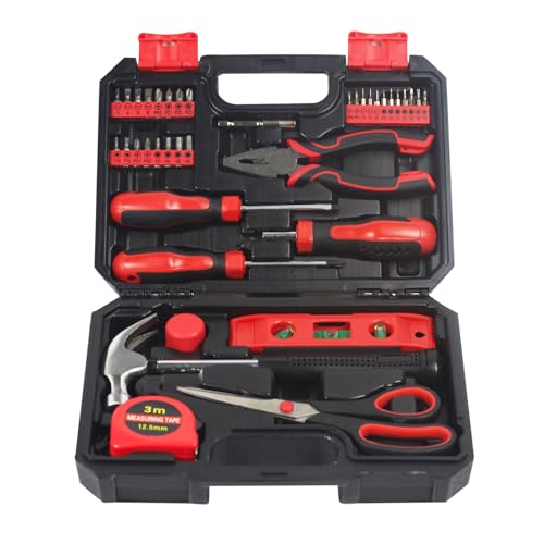 SPICIMOMO Basic Home Red Tool Kit - 38 Pieces Tool Set with Portable Storage Boxes for Daily Repairing and Maintenance, Home DIY Tool Kit Set for Office & Garage - style: 38 Pieces Red