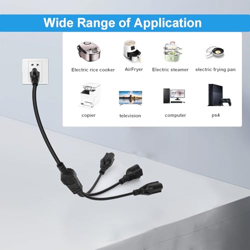 3 Prong 1 to 3 Outlet Power Cord Splitter Cord, 1.6FT 16AWG 10A/1250W, NEMA 5-15P to 3X NEMA 5-15R Y Style 3-Outlet Extension Cord for Home, Room, Office (Black) - style: 1 to 3