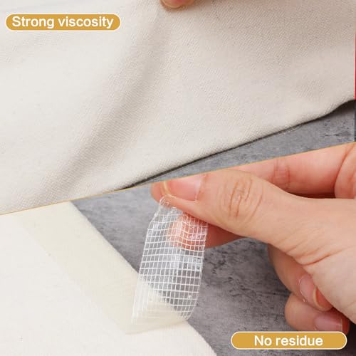 2 Sizes Clear Double Sided Fabric Tape Strong Adhesive Double Stick Carpet Tape 0.8in x 66ft, 0.4in x 33ft Heavy Duty Mounting Tapes Removable Gauze Tapes for Carpets Pictures Posters Cloth Craft