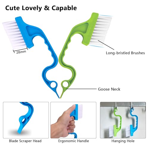 Ginsco 7 Pcs Hard Bristle Crevice Cleaning Brush Kit, Multifunctional Hand Held Gap Cleaning Tools for Small Corner Window Track Kitchen Bathroom