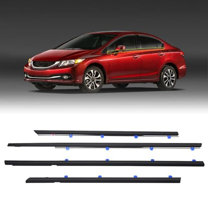ZONFANT 4 Pcs Car Outer Door Window Moulding Trim Weatherstrip Seal Belt Compatible with Honda Vehicle 2012-2015 Civic, Replace#72450-TR0-A01 72410-TR0-A01 72950-TR0-A01 72910-TR0-A01 - size: 2012-2015