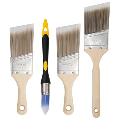 Mister Rui Paint Brush Set, 4 Pack Angle Brushes Professional Trim, Cabinet & Wall Paint Brushes for Oil, Latex, Synthetic Bristles, No Shedding - size: 4PCS, 0.6", 2" Short 2, 2.5"