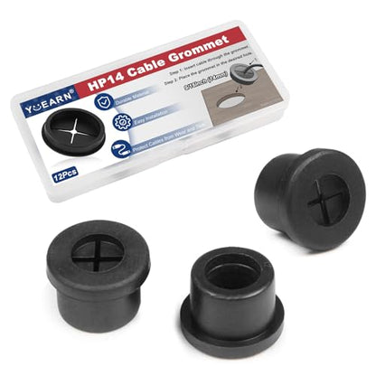 9/16 Inch Cable Grommet (14mm）– 12 Pcs Flexible Rubber Desk Hole Covers for Office Desk, Tabletop, Light Cable Management (Black) - size: 12pcs 9/16"(14mm)