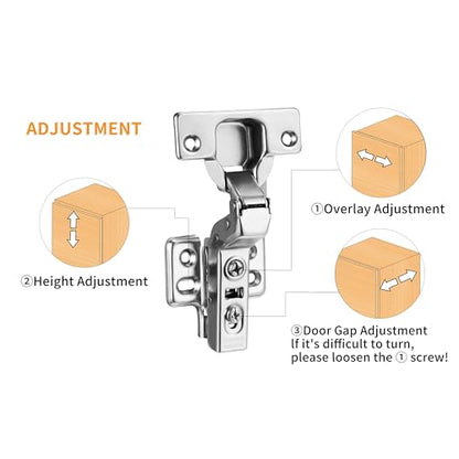 10pcs Inset Cabinet Hinge Frameless Concealed Door Hinges European Soft Closing Four-Hole Mounting Plate Hinges Nickel Plated Finish - color: Inset, size: 5 Pairs