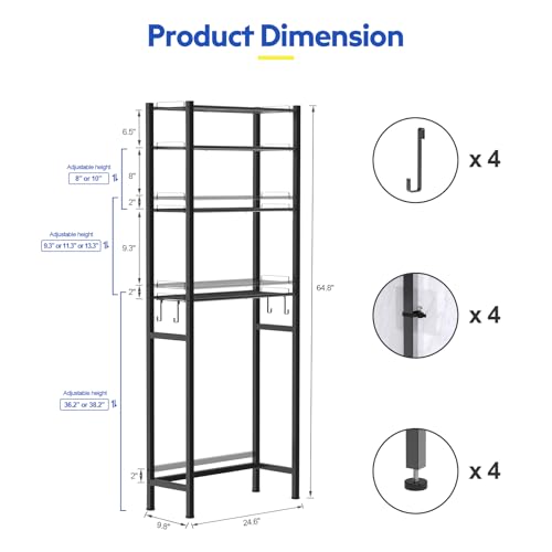 samstar 4 Tier Over The Toilet Storage Rack, Bathroom Organizer Shelves Cabinet Above Toilet, with Adjustable Height Freestanding Shelf Space Saver, Black - color: 4 Tier Blackblack