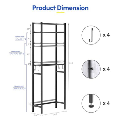 samstar 4 Tier Over The Toilet Storage Rack, Bathroom Organizer Shelves Cabinet Above Toilet, with Adjustable Height Freestanding Shelf Space Saver, Black - color: 4 Tier Blackblack