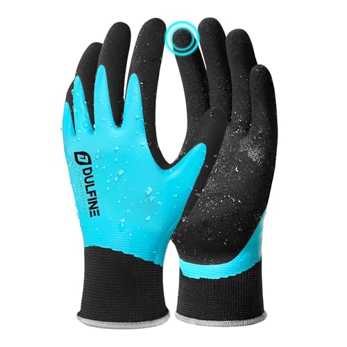 DULFINE 100% Waterproof Work Gloves for Men & Women, Foam Latex Coated Grip, Thermal Winter or Touchscreen Multi-Packs - color: Blue - Unlined, size: X-Large