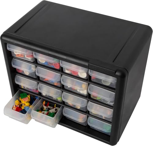 Akro-Mils 16-Drawer Plastic Drawer Storage Cabinet for Garage Organization, Beads, Makeup Organizer, Building Bricks Storage, Teacher Toolbox, 10-1/2" W x 6-1/2" D x 8-1/2" H, 10716 Black - size: 16 Drawer