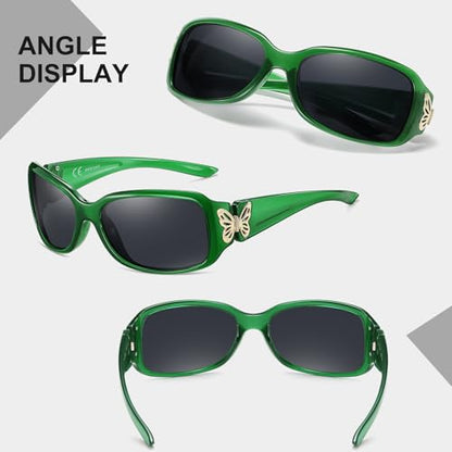 HAOLOTA Women's Polarized Sunglasses - Fashionable Wraparound Butterfly Design with UV400 Protection - color: A08 Transparent Green Frame/Grey Lens